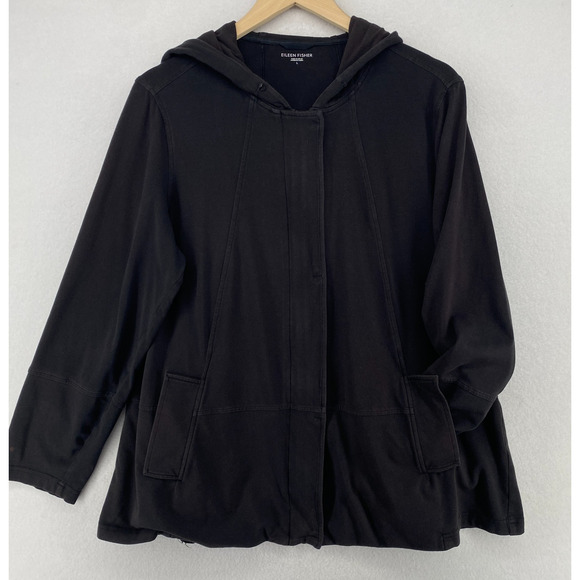 Eileen Fisher Jackets & Blazers - EILEEN FISHER Jacket L Organic Cotton Stretch Jersey Hoodie Sweatshirt Black USA